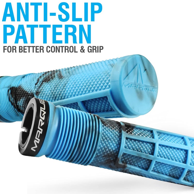 MARQUE Race Mountain Bike Handlebar Grips â€“ Single Lock-On Ring Collar MTB and BMX Bicycle Handle Bar with Non-Slip Grip, Knurly Gritty Pattern and Half Waffle Pattern (Glacier Blue) - Image 2